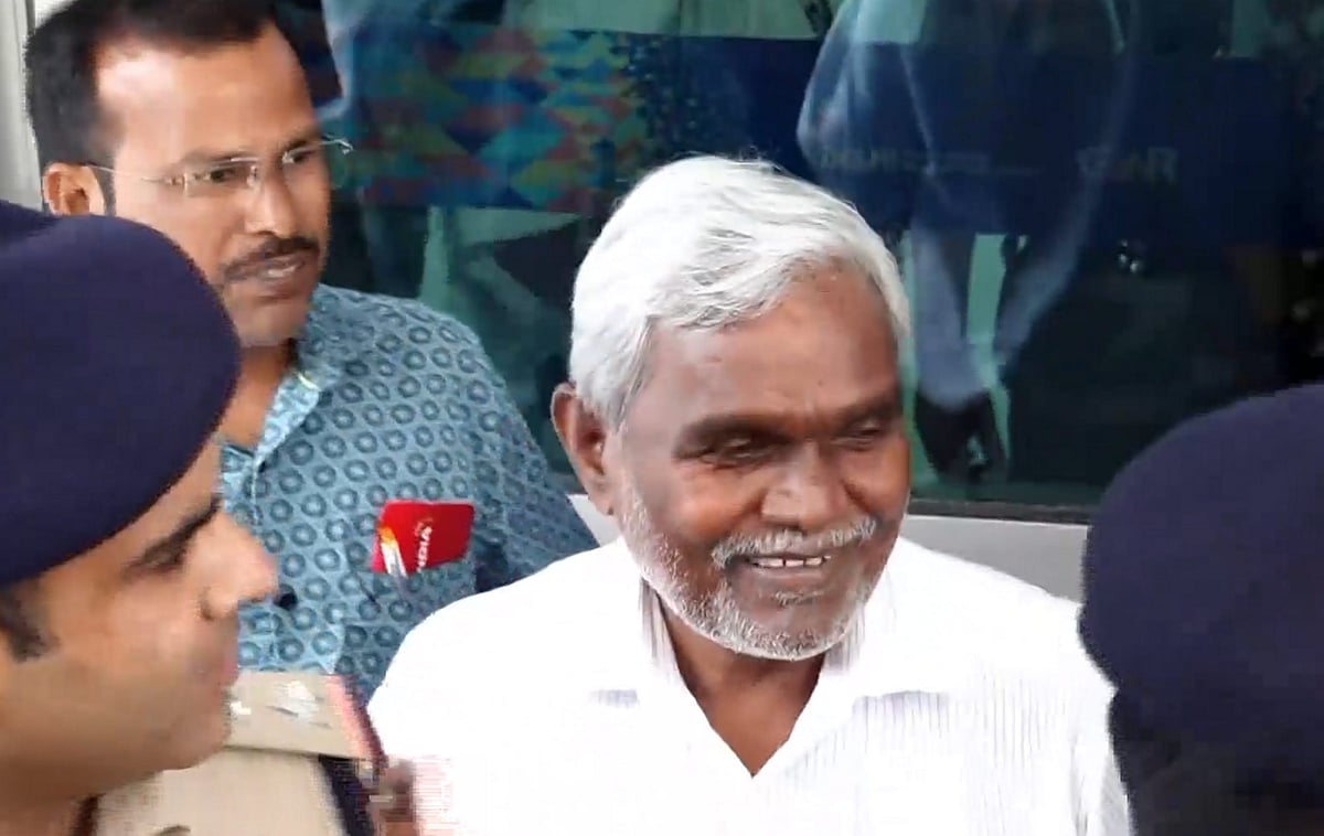 (PTI Photo) : Former Jharkhand chief minister Champai Soren speaks with the media upon his arrival at Delhi airport, Sunday, Aug. 18, 2024. 
